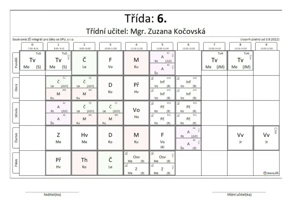 Rozvrhy tříd 6