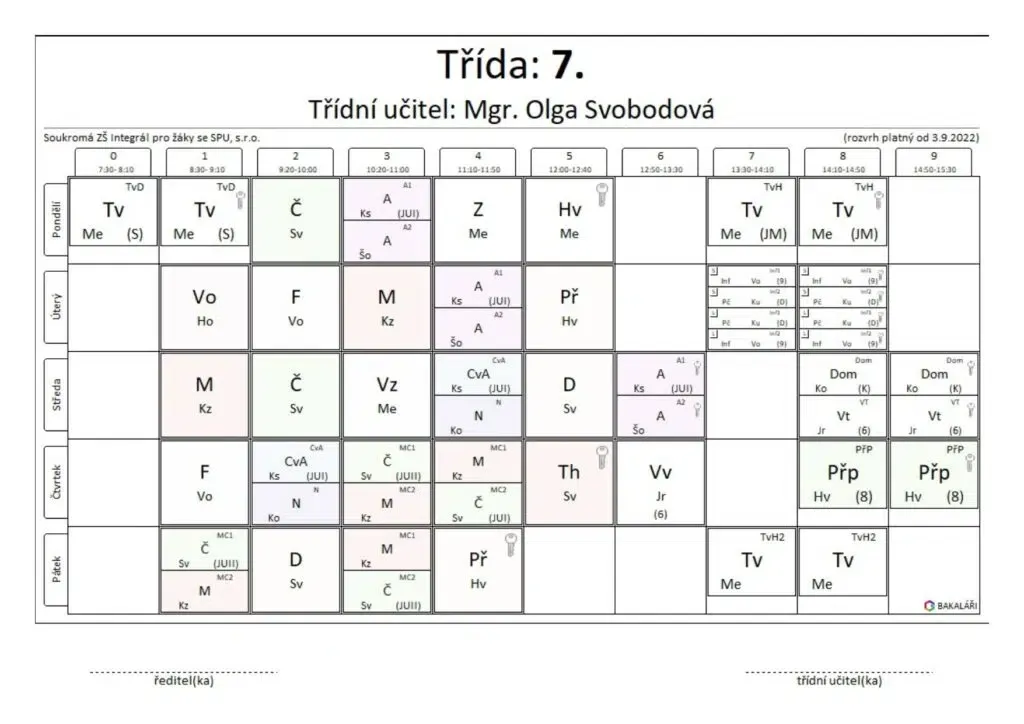 Rozvrhy tříd 7